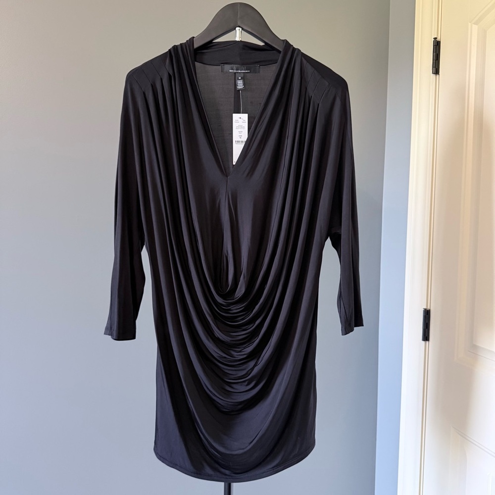White House Black Market Black Draped V-Neck Tunic